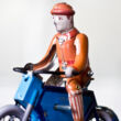 Blue Cyclist replica tin toy