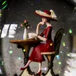 Kávézó hölgy - zenélő csillámos vizes gömb, hógömb