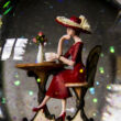 Kávézó hölgy - zenélő csillámos vizes gömb, hógömbhógömb