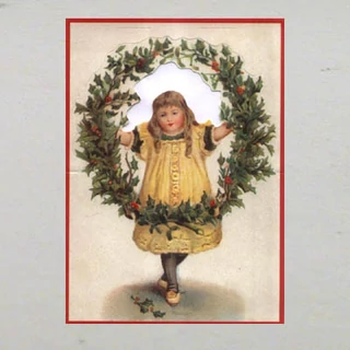 Kislány fagyöngy koszorúval képeslap borítékkal