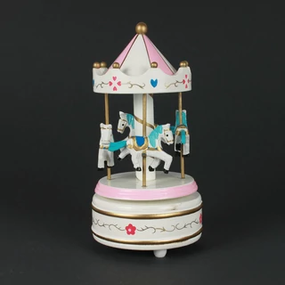 Zenélő fehér körhinta  fa, 21 cm Zenélő fehér körhinta  fa, 21 cm