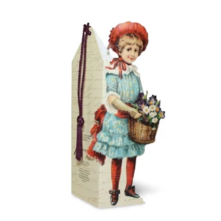 Virágárus lány kék ruhában virágokkal  könyvjelző Virágárus lány kék ruhában virágokkal  könyvjelző