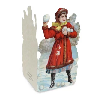 Hógolyózó lány képeslap borítékkal Hógolyózó lány képeslap borítékkal