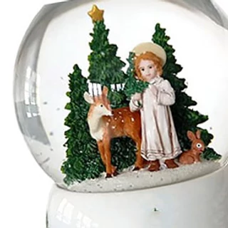 Angyal őzikével és nyuszival - zenélő hógömb