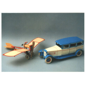 Levelezőlap repülővel és régi autóval