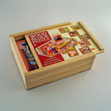 Kocka puzzle  életképek fa dobozban
