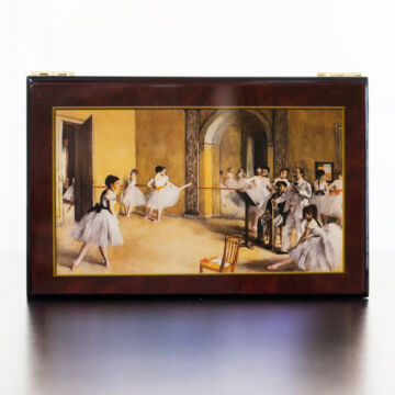 Degas: Balettpróba  zenélő ékszerdoboz selyemszoknyás balerinával (Virágkeringő dallammal)