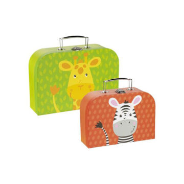 suitcase set with giraffe and zebra grafics