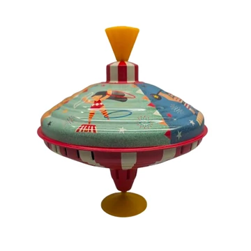 Spinning top with circus graphics - tin toy